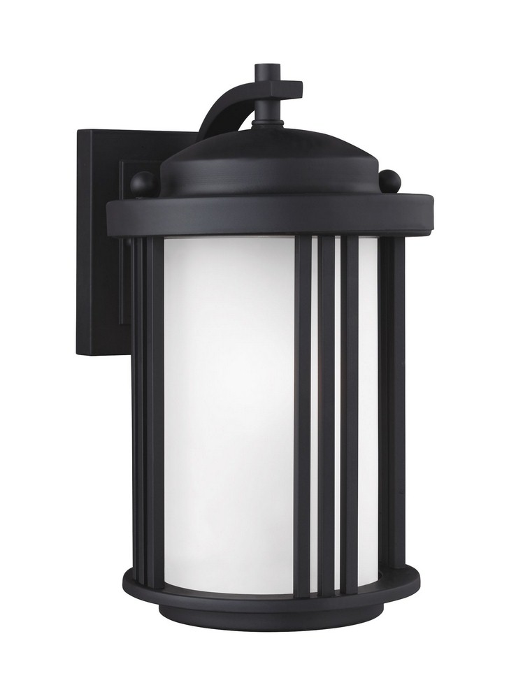 Sea Gull Lighting-8547901-12-Crowell - One Light Small Outdoor Wall Lantern in Contemporary Style - 6 inches wide by 10 inches high Black Satin Etched Antique Bronze Finish with Creme Parchment Glass