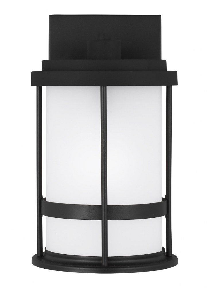 Sea Gull Lighting-8590901DEN3-12-Wilburn - 1 Light Small Outdoor Wall Lantern Darksky Compliant - 6 inches wide by 10.25 inches high Black LED Black Finish with Satin Etched Glass