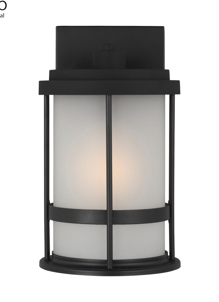 Sea Gull Lighting-8590901EN3-12-Wilburn - 1 Light Small Outdoor Wall Lantern - 6 inches wide by 10.25 inches high Black LED Black Finish with Satin Etched Glass