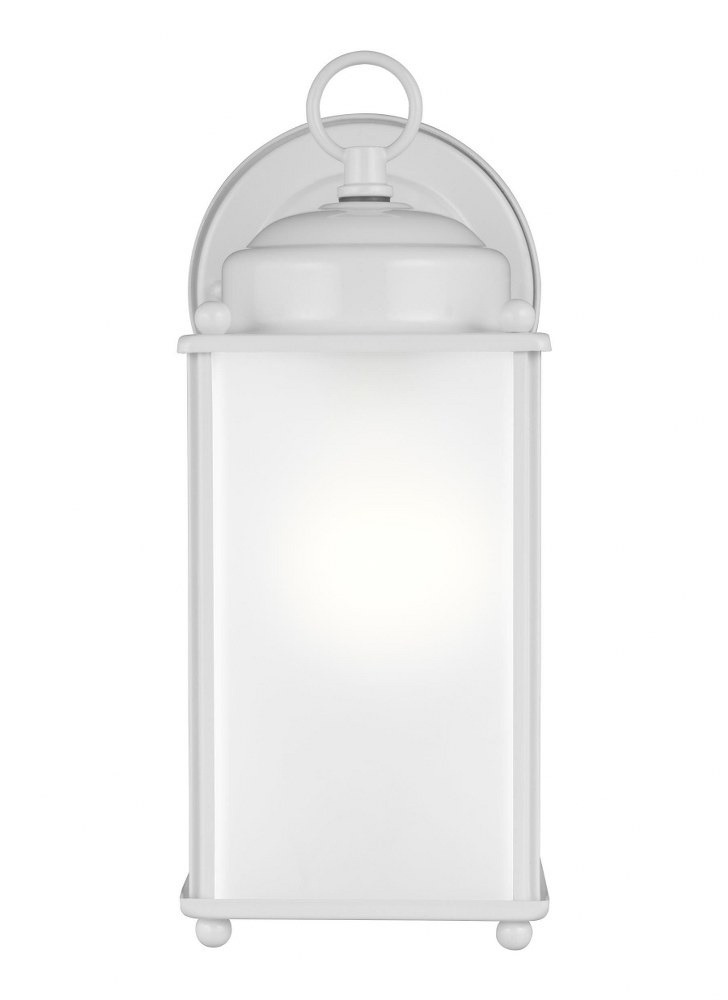 Sea Gull Lighting-8593001-15-New Castle - 1 Light Large Outdoor Wall Lantern in Traditional Style - 4.5 inches wide by 10.25 inches high White Incandescent Black Finish with Satin Etched Glass