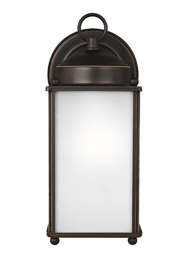 Sea Gull Lighting-8593001EN3-71-New Castle - 1 Light Large Outdoor Wall Lantern in Traditional Style - 4.5 inches wide by 10.25 inches high Antique Bronze LED Black Finish with Satin Etched Glass