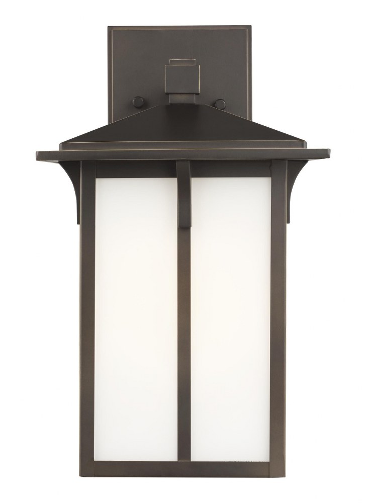 Sea Gull Lighting-8652701EN3-71-Tomek - 1 Light Medium Outdoor Wall Lantern - 8.38 inches wide by 14 inches high Antique Bronze LED Black Finish with Etched/White Glass