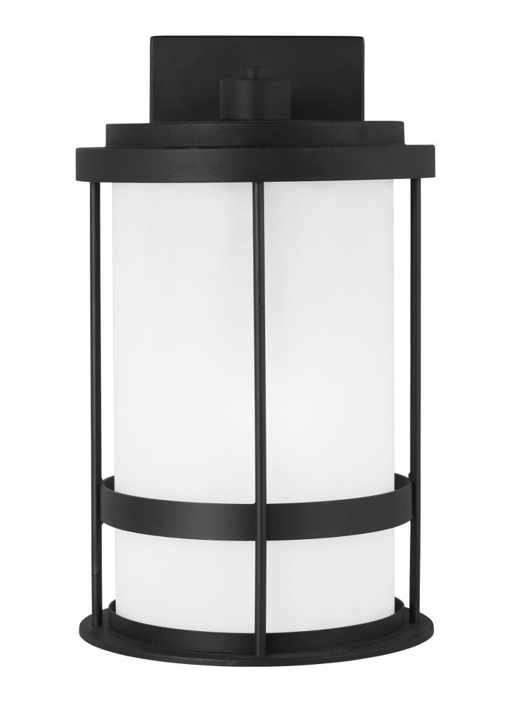 Sea Gull Lighting-8690901D-12-Wilburn - 1 Light Medium Outdoor Wall Lantern Darksky Rated - 8 inches wide by 13.5 inches high Black Incandescent Black Finish with Satin Etched Glass