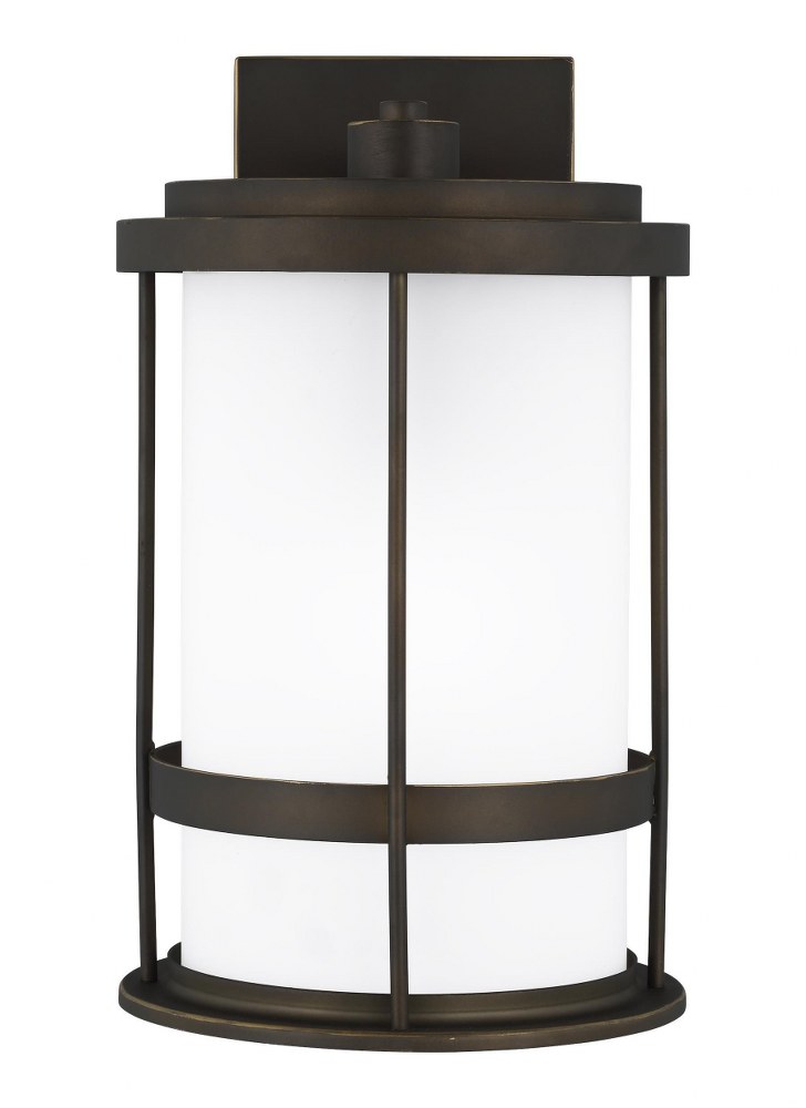 Sea Gull Lighting-8690901DEN3-71-Wilburn - 1 Light Medium Outdoor Wall Lantern Darksky Rated - 8 inches wide by 13.5 inches high Antique Bronze LED Black Finish with Satin Etched Glass