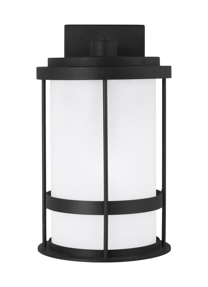 Sea Gull Lighting-8690901EN3-12-Wilburn - 1 Light Medium Outdoor Wall Lantern - 8 inches wide by 13.5 inches high Black LED Black Finish with Satin Etched Glass