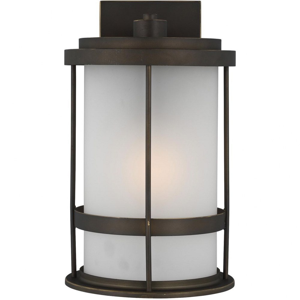 Sea Gull Lighting-8690901EN3-71-Wilburn - 1 Light Medium Outdoor Wall Lantern - 8 inches wide by 13.5 inches high Antique Bronze LED Black Finish with Satin Etched Glass