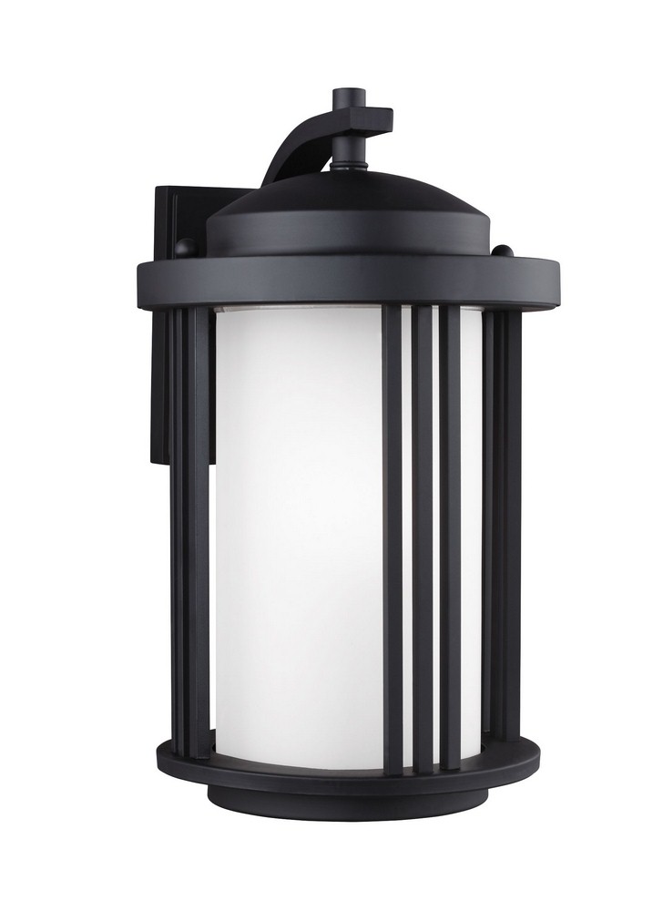 Sea Gull Lighting-8747901-12-Crowell - One Light Medium Outdoor Wall Lantern in Contemporary Style - 9 inches wide by 14.88 inches high Black Incandescent Antique Bronze Finish with Creme Parchment Gl