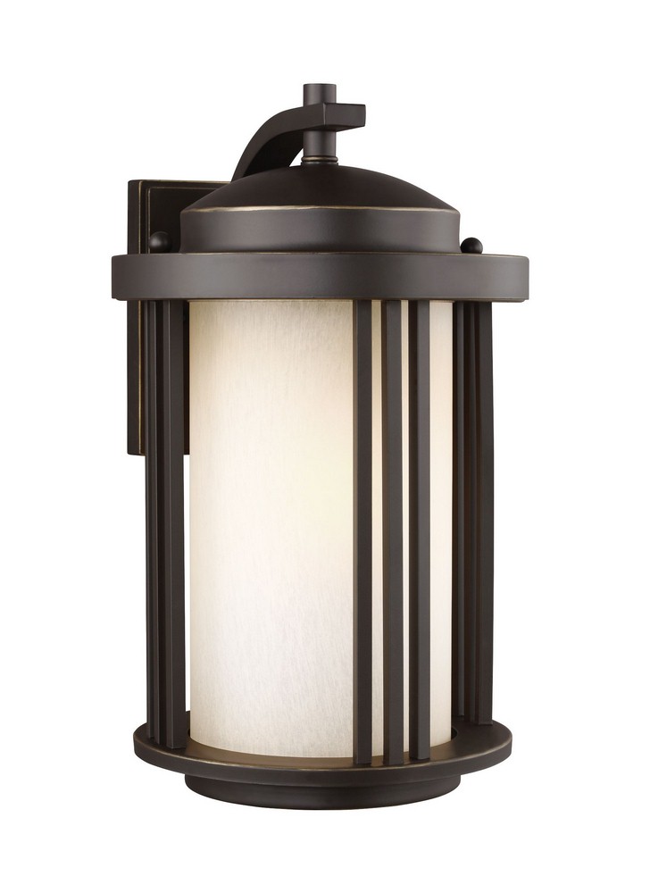 Sea Gull Lighting-8747901-71-Crowell - One Light Medium Outdoor Wall Lantern in Contemporary Style - 9 inches wide by 14.88 inches high Antique Bronze Incandescent Antique Bronze Finish with Creme Par