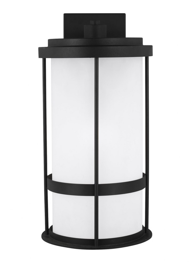 Sea Gull Lighting-8790901DEN3-12-Wilburn - 1 Light Large Outdoor Wall Lantern Darksky Compliant - 10 inches wide by 20 inches high Black LED Black Finish with Satin Etched Glass