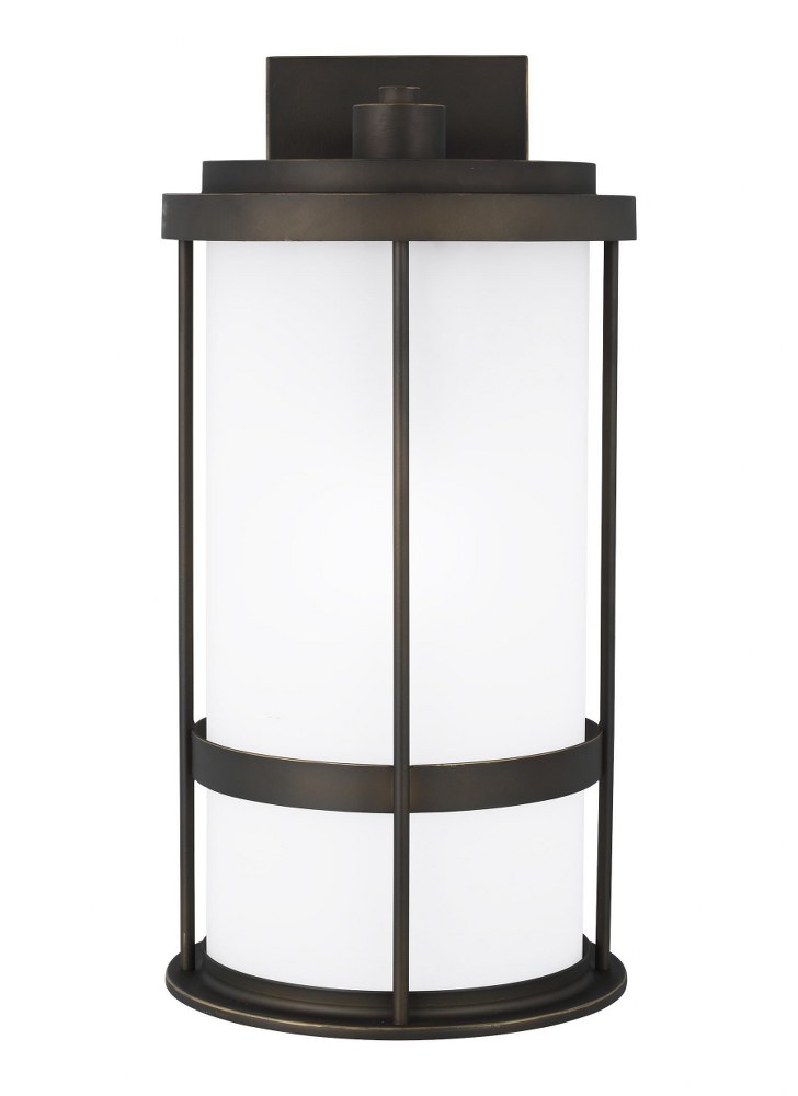 Sea Gull Lighting-8790901DEN3-71-Wilburn - 1 Light Large Outdoor Wall Lantern Darksky Compliant - 10 inches wide by 20 inches high Antique Bronze LED Black Finish with Satin Etched Glass