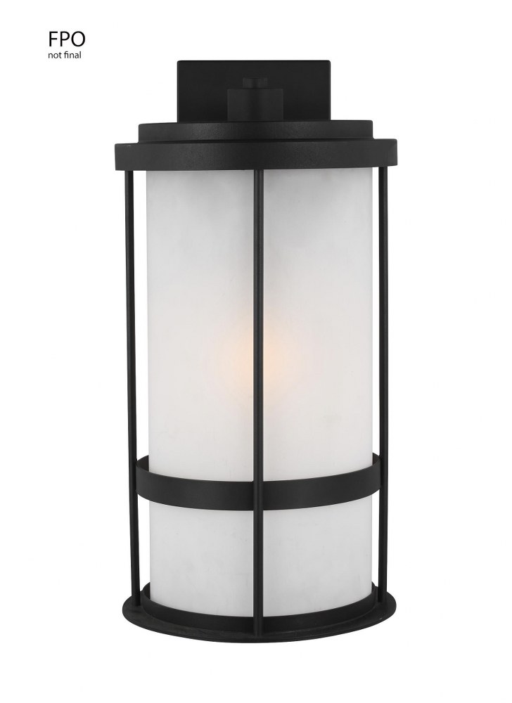 Sea Gull Lighting-8790901EN3-12-Wilburn - 1 Light Large Outdoor Wall Lantern - 10 inches wide by 20 inches high Black LED Black Finish with Satin Etched Glass