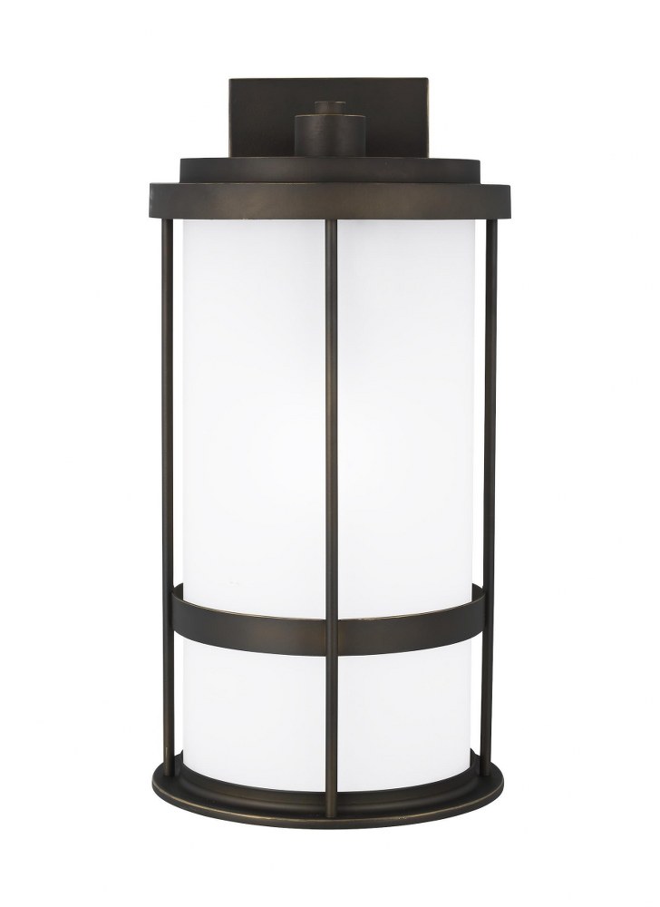 Sea Gull Lighting-8790901EN3-71-Wilburn - 1 Light Large Outdoor Wall Lantern - 10 inches wide by 20 inches high Antique Bronze LED Black Finish with Satin Etched Glass