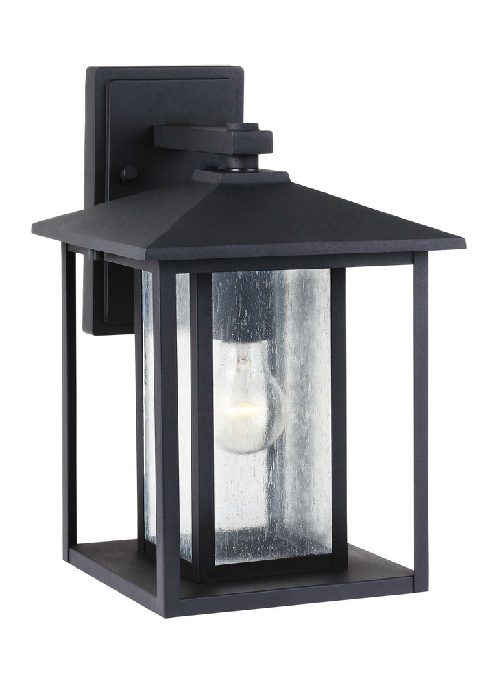 Sea Gull Lighting-88027-12-Hunnington - One Light Large Outdoor Wall Lantern in Contemporary Style - 9 inches wide by 14 inches high Black  Weathered Pewter Finish with Clear Seeded Glass