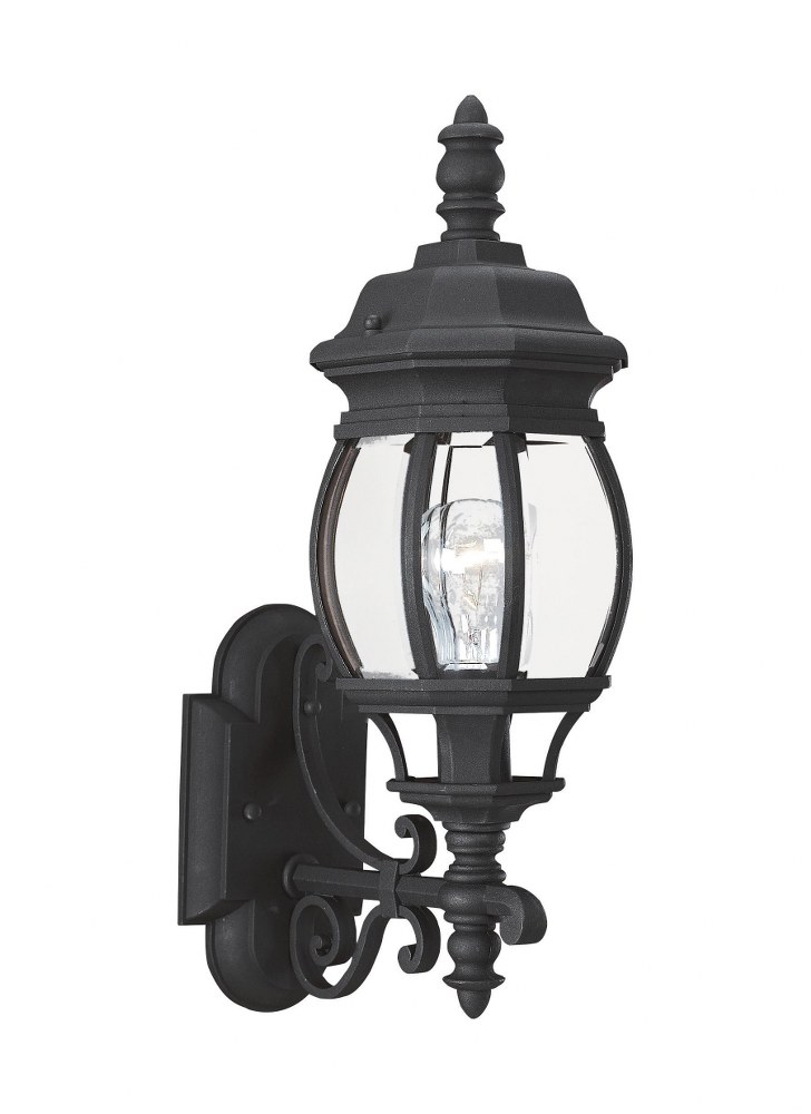 Sea Gull Lighting-88200-12-Wynfield - One Light Outdoor Wall Mount in Traditional Style - 6.25 inches wide by 19.75 inches high   Black Finish with Clear Beveled Glass