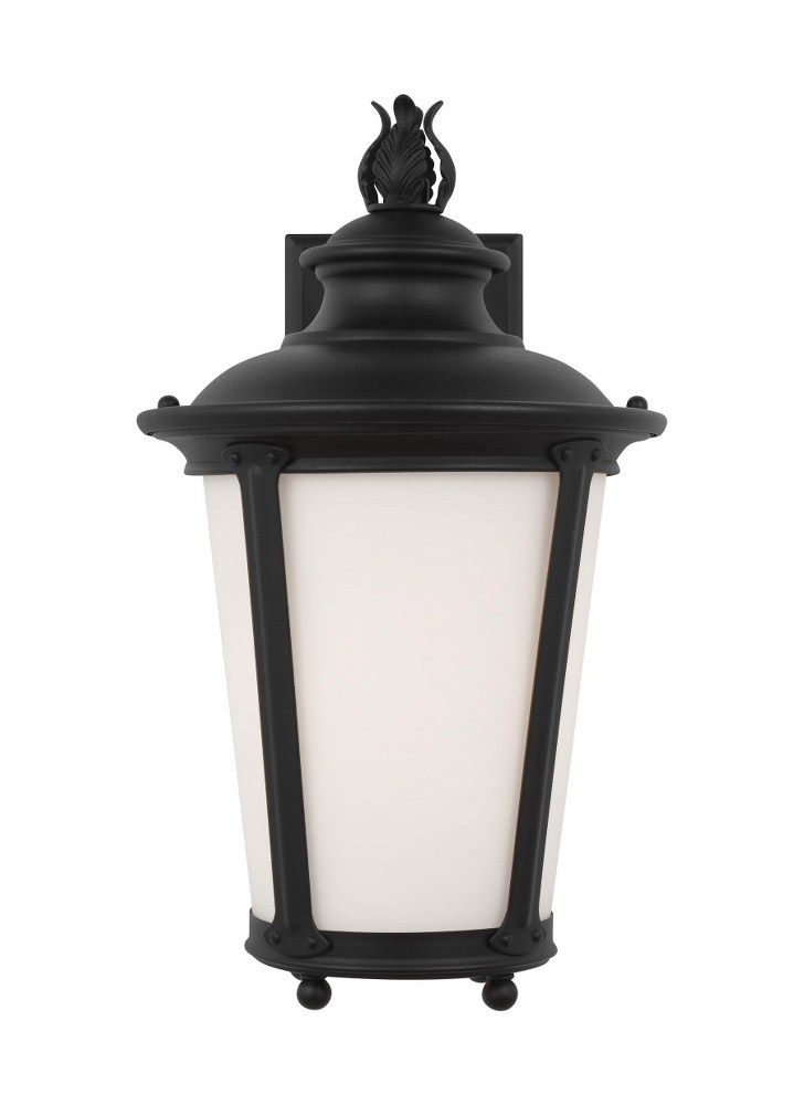 Sea Gull Lighting-88241EN3-12-Cape May - 1 Light Medium Outdoor Wall Lantern in Traditional Style - 9 inches wide by 15.5 inches high Black LED Black Finish With Etched/White Glass