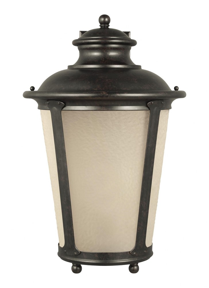 Sea Gull Lighting-88244-780-Cape May - 1 Light Outdoor Wall Lantern in Traditional Style - 13 inches wide by 20.25 inches high   Burled Iron Finish with Etched Hammered/Light Amber Glass