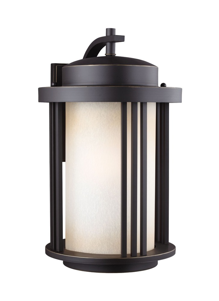 Sea Gull Lighting-8847901-71-Crowell - One Light Large Outdoor Wall Lantern in Contemporary Style - 12 inches wide by 19.56 inches high Antique Bronze Incandescent Antique Bronze Finish with Creme Par