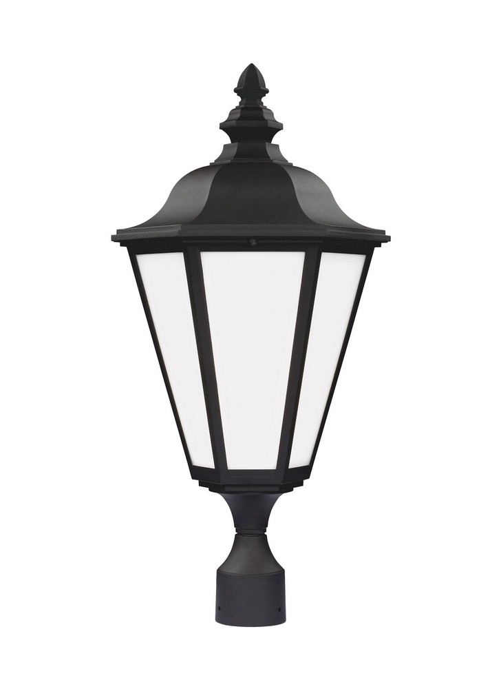 Sea Gull Lighting-89025-12-Brentwood - 100W One Light Outdoor Post Lantern Black Incandescent Black Finish with Smooth White Glass