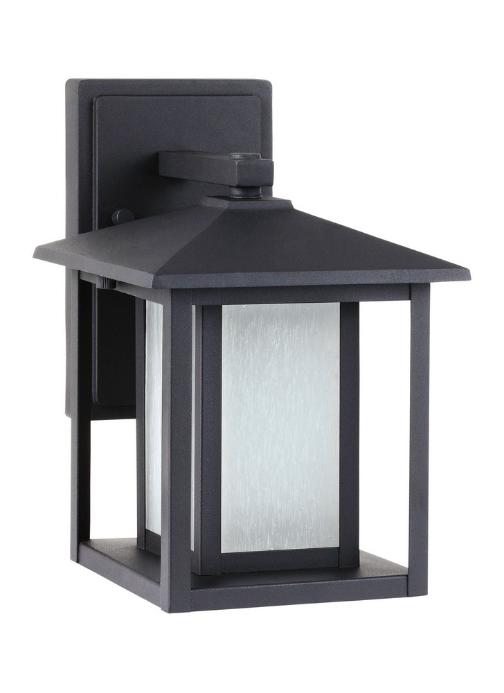 Sea Gull Lighting-89029-12-Hunnington - 60W One Light Outdoor Wall Lantern in Contemporary Style - 7 inches wide by 11 inches high Black Incandescent Weathered Pewter Finish with Etched Seeded Glass