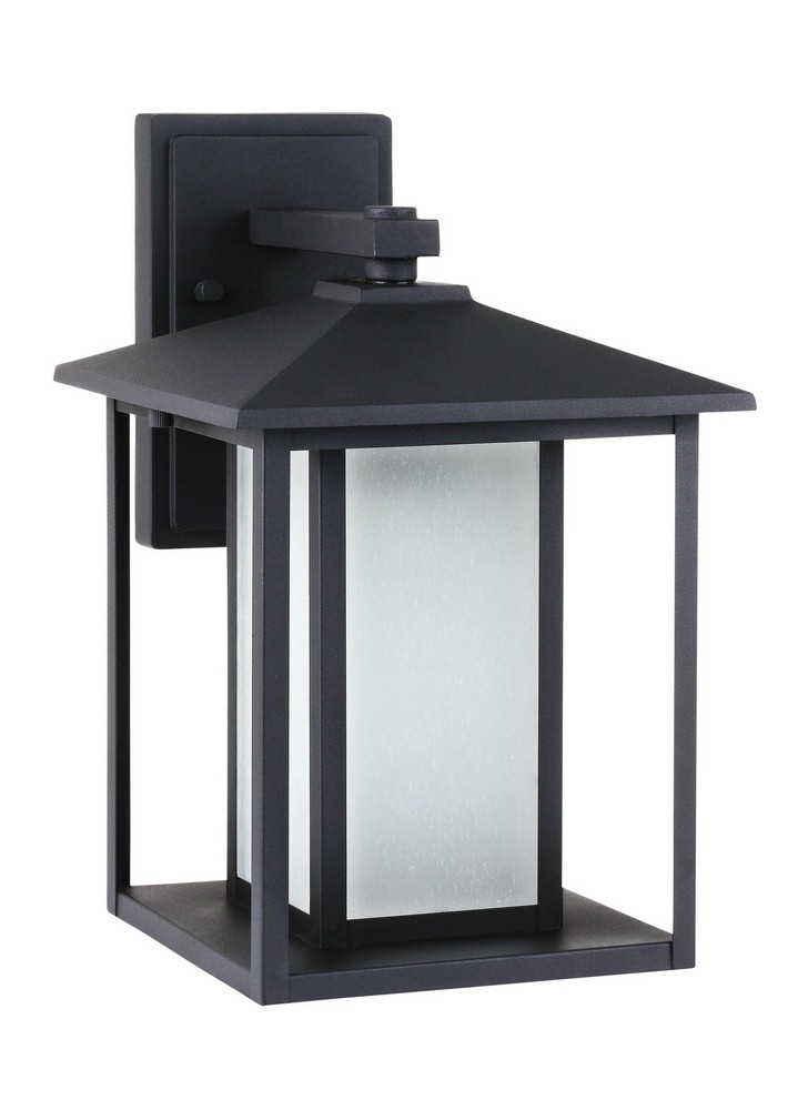 Sea Gull Lighting-89031-12-Hunnington - 100W One Light Outdoor Wall Lantern in Contemporary Style - 9 inches wide by 14 inches high Black Incandescent Weathered Pewter Finish with Etched Seeded Glass