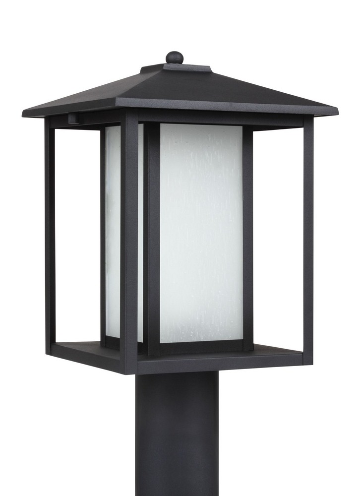 Sea Gull Lighting-89129-12-Hunnington - 100W One Light Outdoor Post Lantern in Contemporary Style - 9 inches wide by 15 inches high Black Incandescent Weathered Pewter Finish with Etched Seeded Glass