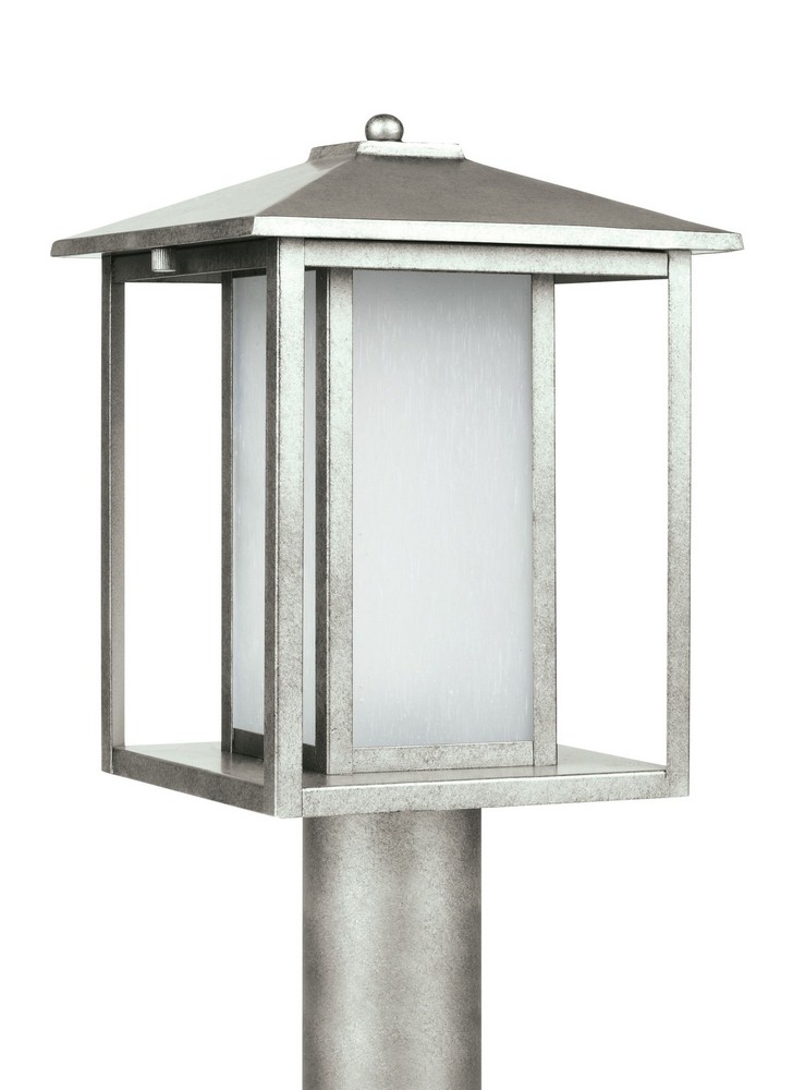 Sea Gull Lighting-89129-57-Hunnington - 100W One Light Outdoor Post Lantern in Contemporary Style - 9 inches wide by 15 inches high Weathered Pewter Incandescent Weathered Pewter Finish with Etched Se