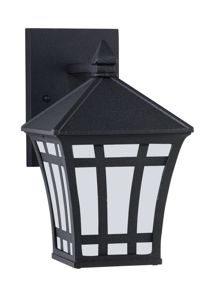 Sea Gull Lighting-89131-12-Herrington - 6 Inch 100W One Light Outdoor Wall Lantern Black Incandescent Black Finish with Etched/White Glass