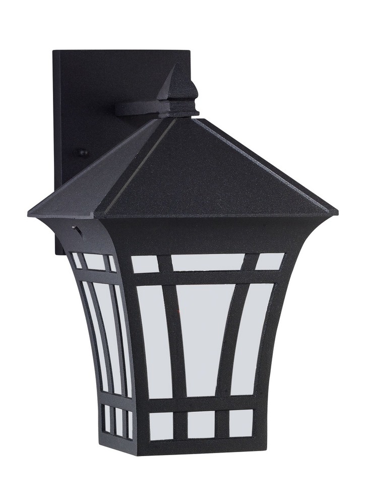 Sea Gull Lighting-89132-12-Herrington - 7.25 Inch 100W One Light Outdoor Wall Lantern Black Incandescent Black Finish with Etched/White Glass