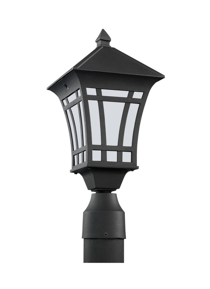 Sea Gull Lighting-89231-12-Herrington - 100W One Light Outdoor Post Lantern in Transitional Style - 7.25 inches wide by 16.5 inches high Black Incandescent Black Finish with Etched/White Glass