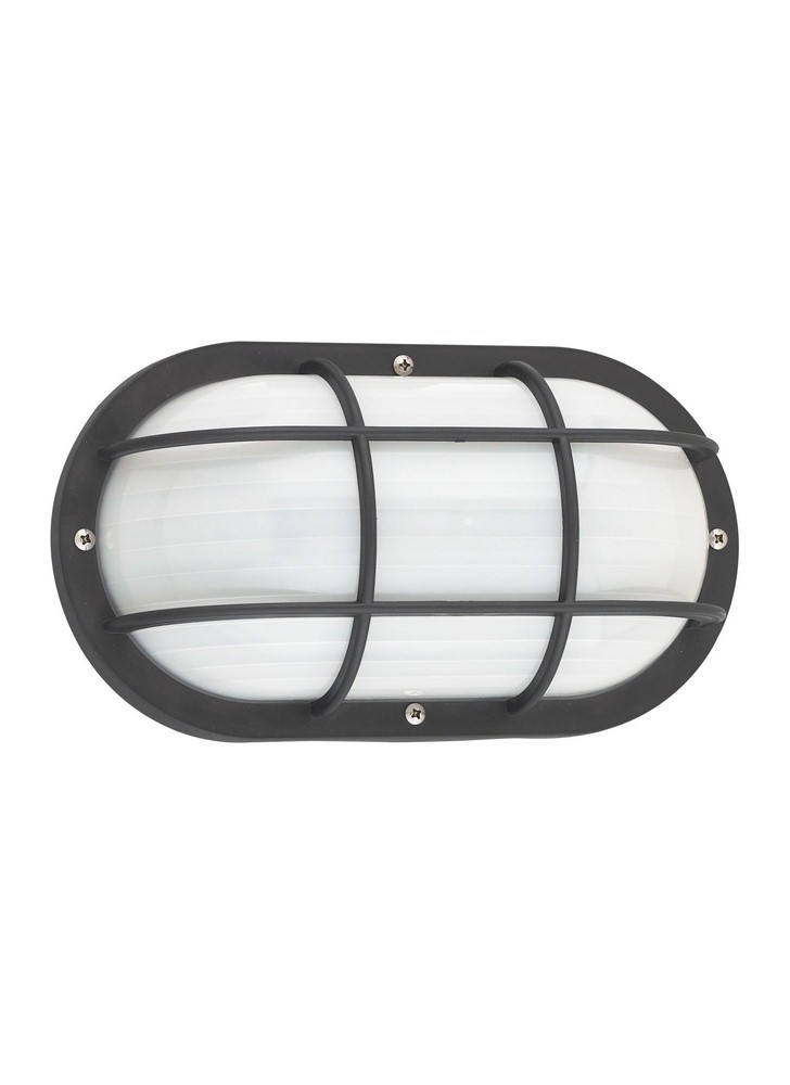 Sea Gull Lighting-89806-12-Bayside - 60W One Light Outdoor Wall Lantern in Traditional Style - 10 inches wide by 5 inches high Black Incandescent White Finish with Frosted Ribbed Glass