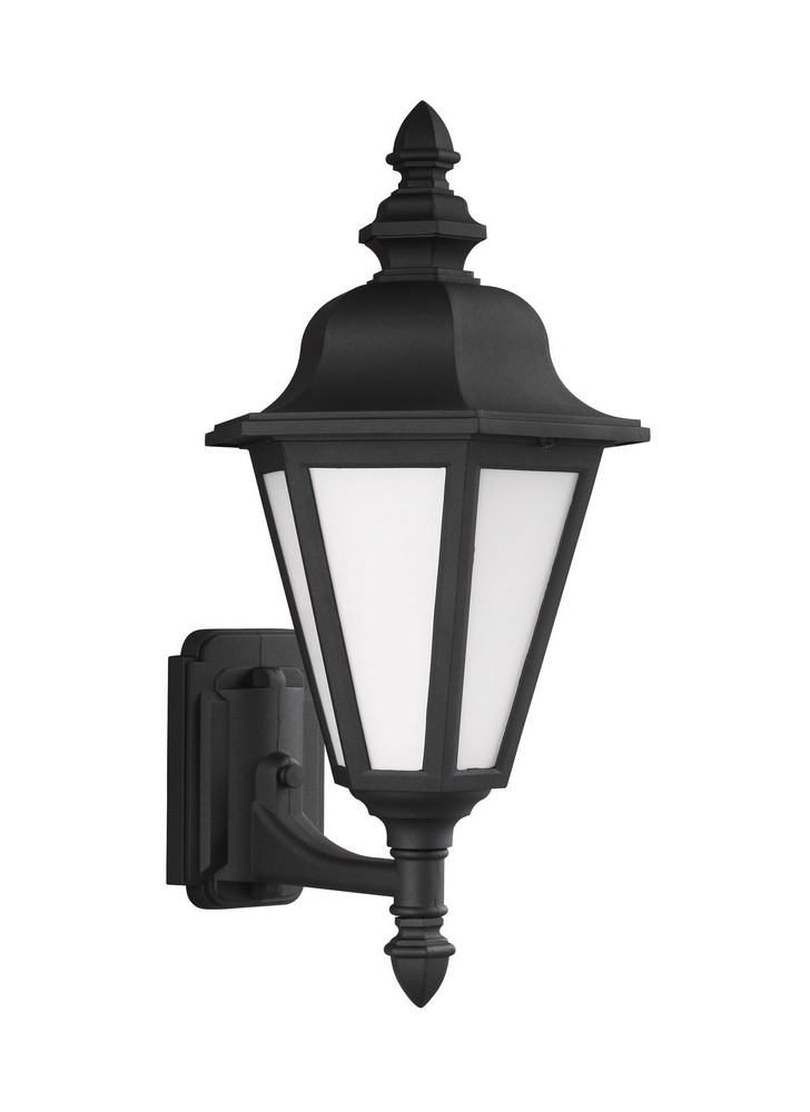 Sea Gull Lighting-89824-12-Brentwood - 100W One Light Outdoor Medium Wall Lantern in Traditional Style - 10.25 inches wide by 19.75 inches high Black Incandescent Black Finish with Smooth White Glass