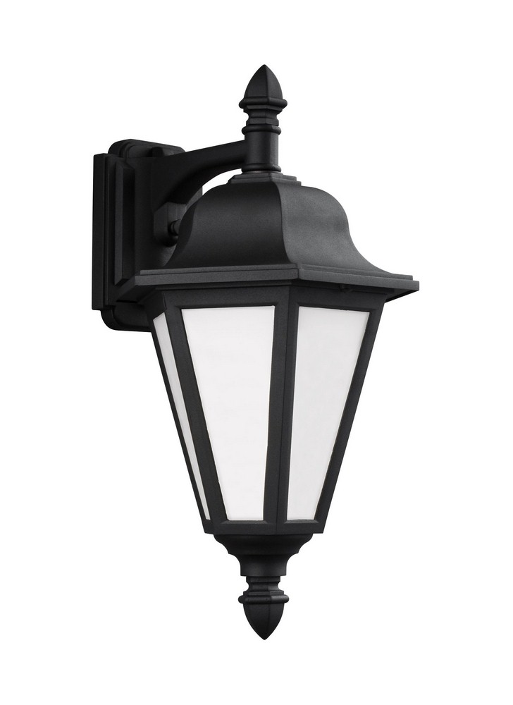 Sea Gull Lighting-89825-12-Brentwood - 100W One Light Outdoor Medium Wall Lantern in Traditional Style - 10.25 inches wide by 18 inches high Black Incandescent Black Finish with Smooth White Glass