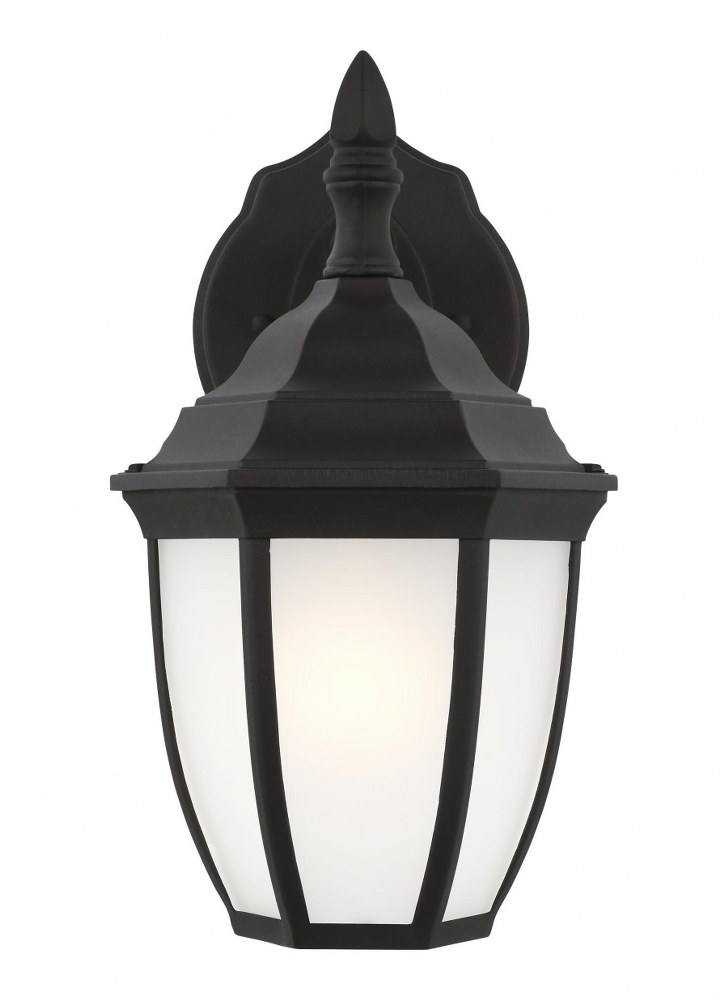 Sea Gull Lighting-89936-12-Bakersville - 1 Light Small Outdoor Wall Lantern Black Incandescent Black Finish with Satin Etched Glass