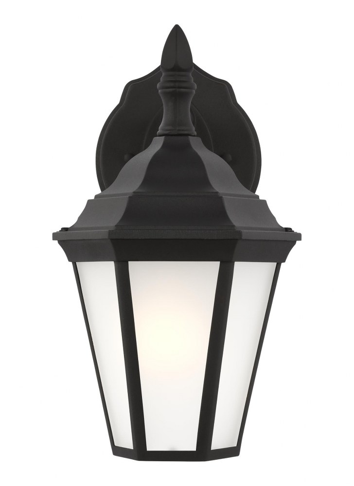 Sea Gull Lighting-89937-12-Bakersville - 1 Light Small Outdoor Wall Lantern in Traditional Style - 6.5 inches wide by 11 inches high Black Incandescent Black Finish with Satin Etched Glass