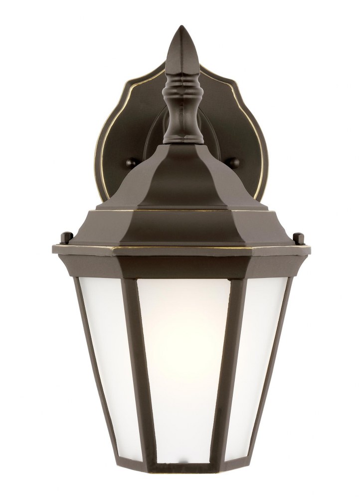 Sea Gull Lighting-89937EN3-71-Bakersville - 1 Light Small Outdoor Wall Lantern in Traditional Style - 6.5 inches wide by 11 inches high Antique Bronze LED Black Finish with Satin Etched Glass