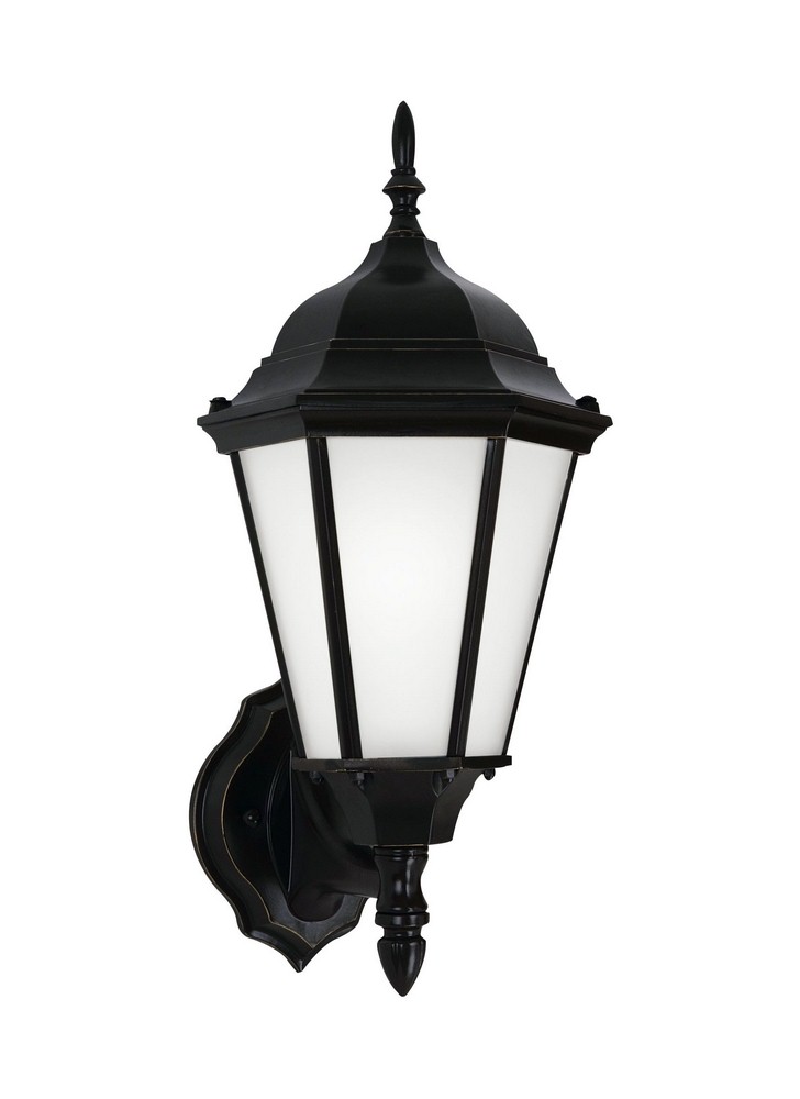 Sea Gull Lighting-89941-12-Bakersville - 100W One Light Outdoor Wall Lantern in Traditional Style - 7.75 inches wide by 17 inches high Black Incandescent Black Finish with Satin Etched Glass