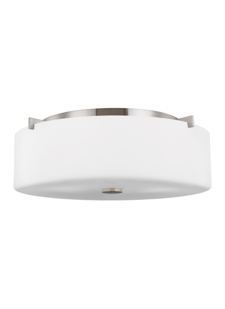 Sea Gull Lighting-FM312EN3/BS-Sunset Drive - Three Light Flush Mount Brushed Steel LED Chrome Finish with White Glass