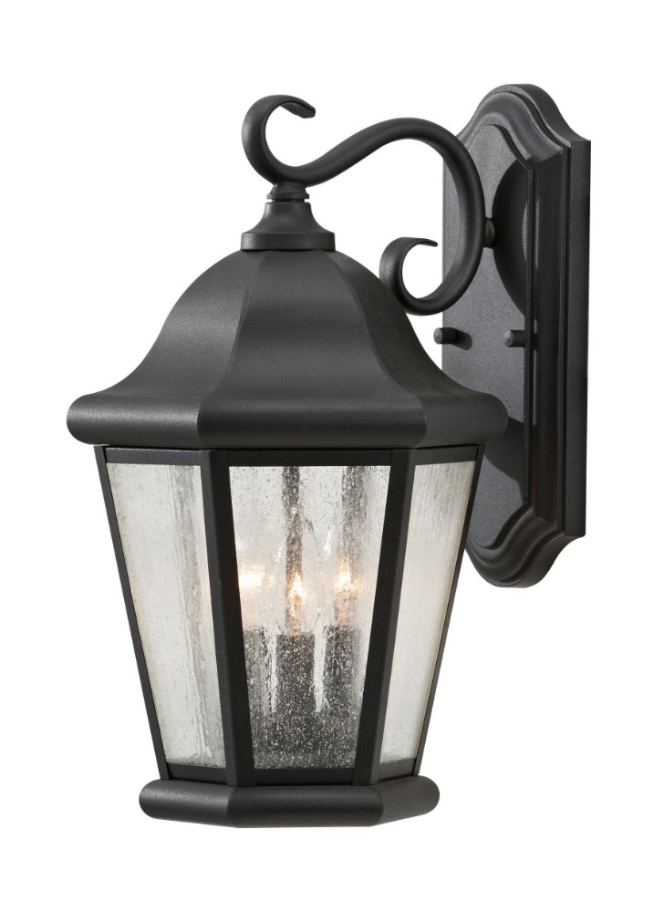 Sea Gull Lighting-OL5902EN/BK-Martinsville - Three Light Outdoor Wall Lantern Black LED Corinthian Bronze Finish with Clear Seeded Glass