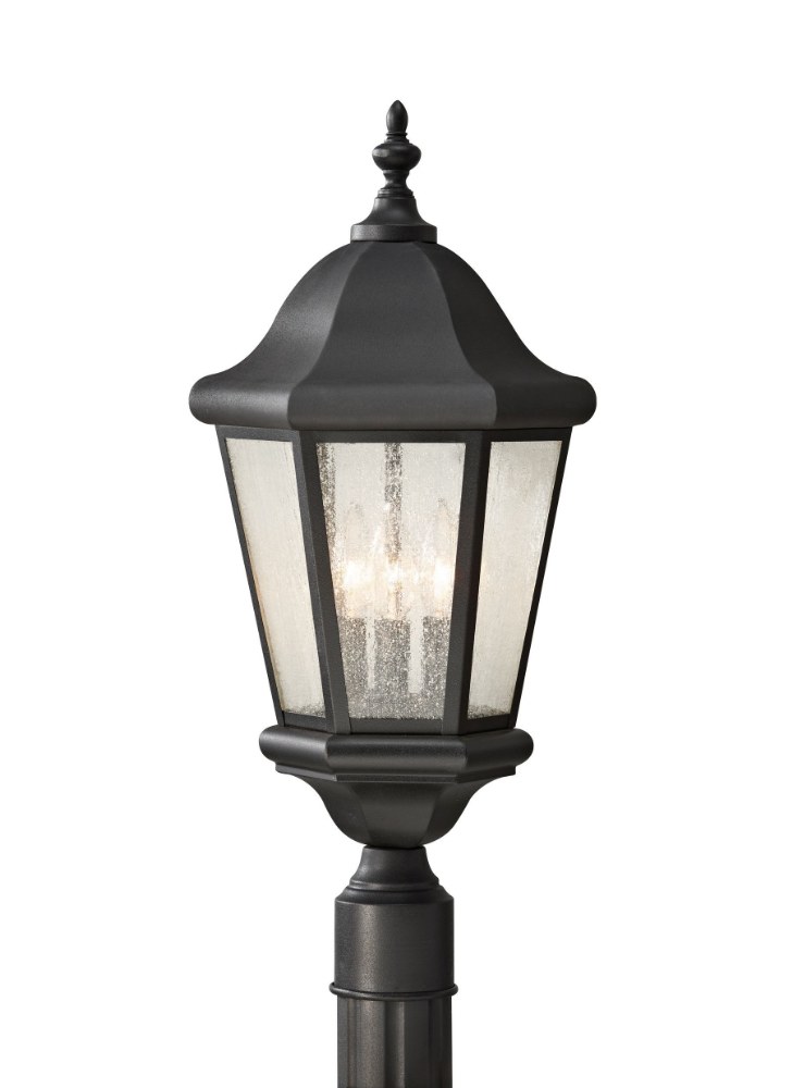 Sea Gull Lighting-OL5907EN/BK-Martinsville - Three Light Outdoor Post Mount Black LED Corinthian Bronze Finish with Clear Seeded Glass