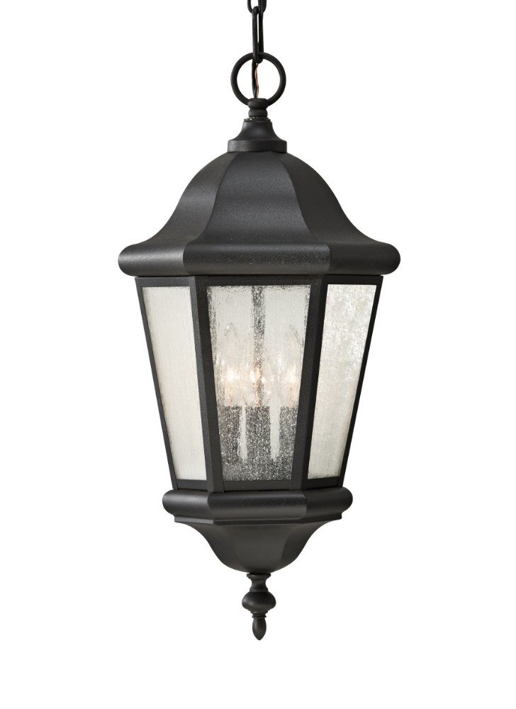 Sea Gull Lighting-OL5911EN/BK-Martinsville - Three Light Outdoor Hanging Lantern Black LED Corinthian Bronze Finish with Clear Seeded Glass