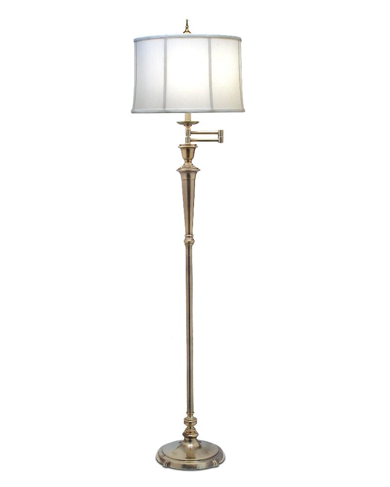 Stiffel-SWFL-N8063-N8330C-BB-One Light Swing Arm Floor Lamp   Burnished Brass Finish with Off White Camelot Shade