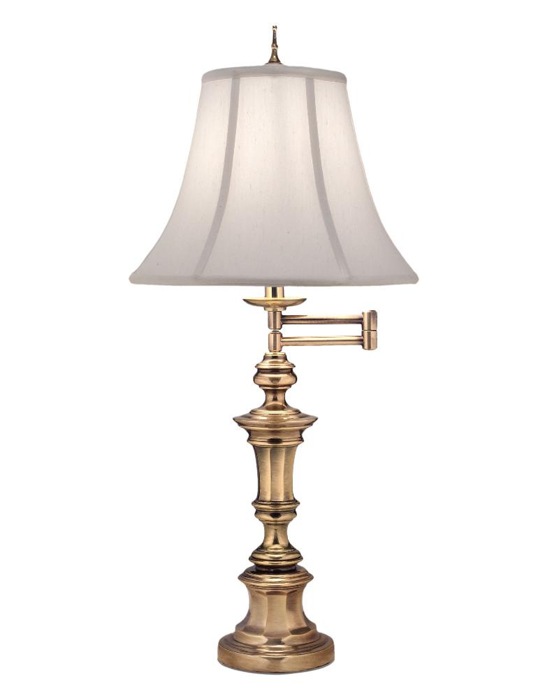 Stiffel-SWTL-A623-A781-BB-One Light Swing Arm Table Lamp   Burnished Brass Finish with Pearl Supreme Satin Shade