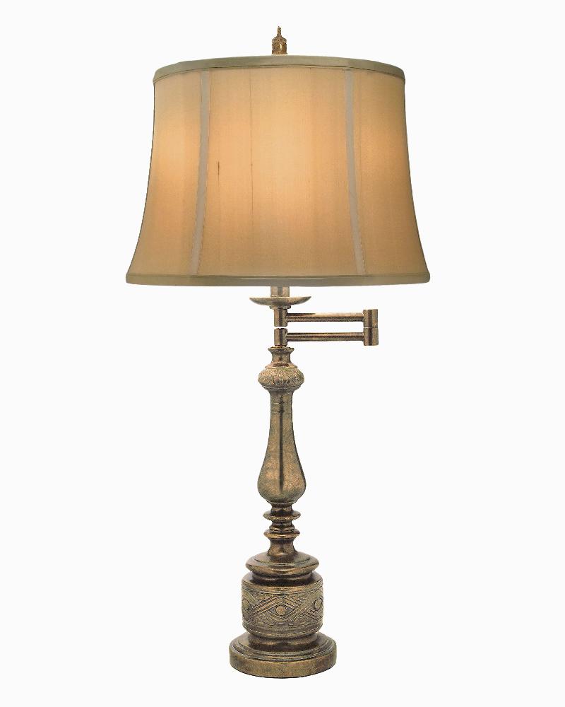 Stiffel-SWTL-K4029-K3098-ATS-One Light Swing Arm Table Lamp   Amber Tortoise Shell Finish with Tan Silk Shantung Shade