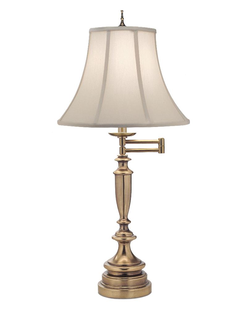 Stiffel-SWTL-K6059-A2014-AB-One Light Swing Arm Table Lamp   Antique Brass Finish with Ivory Shadow Shade