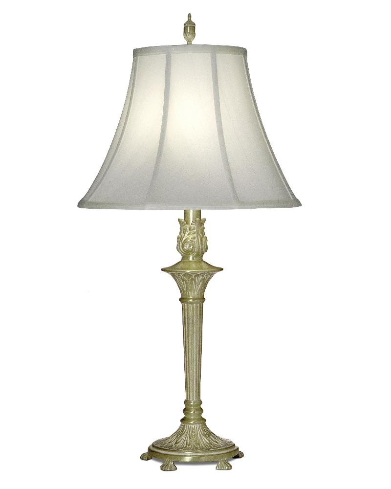 Stiffel-TL-A824-SBW-One Light Table Lamp   Satin Brass/White Antique Finish with Off White Silk Shade