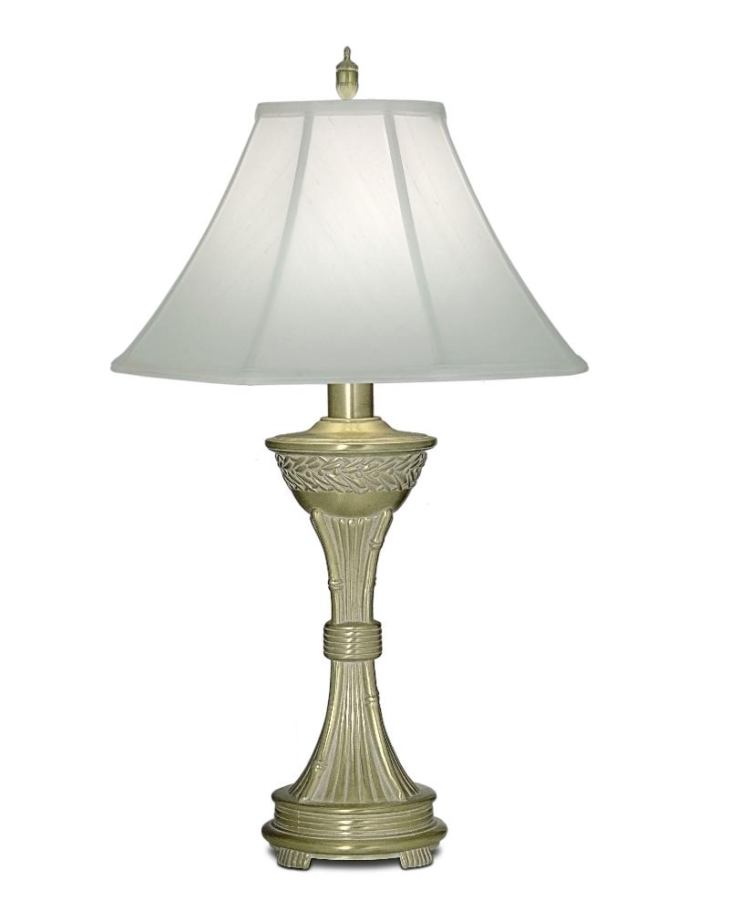 Stiffel-TL-A844-SBW-One Light Table Lamp   Satin Brass/White Antique Finish with Off White Silk Shade