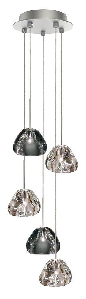 Stone Lighting-CH08505CRSMSNL2-Blob II - 7.5 Inch 10W 5 LED Small Round Chandelier Satin Nickel Finish with Clear/Smoke Glass