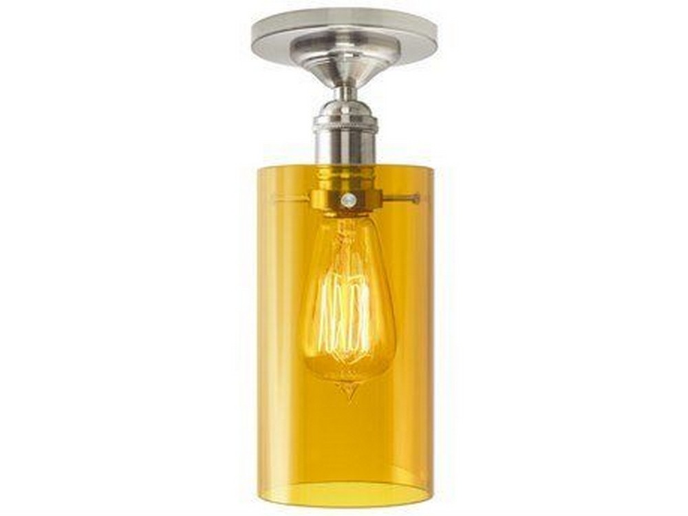 Stone Lighting-CL179AMSNRT6B-Retro - One Light Cylinder Flush Mount   Satin Nickel Finish with Amber Glass with Textile Fabric Shade