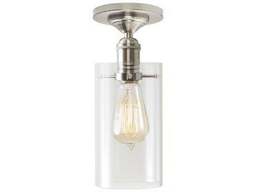 Stone Lighting-CL179CRSNRT6B-Retro - One Light Cylinder Flush Mount   Satin Nickel Finish with Clear Glass with Textile Fabric Shade