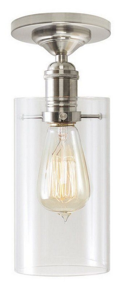 Stone Lighting-CL179CRPNRT6B-Retro - One Light Cylinder Flush Mount   Polished Nickel Finish with Clear Glass with Textile Fabric Shade